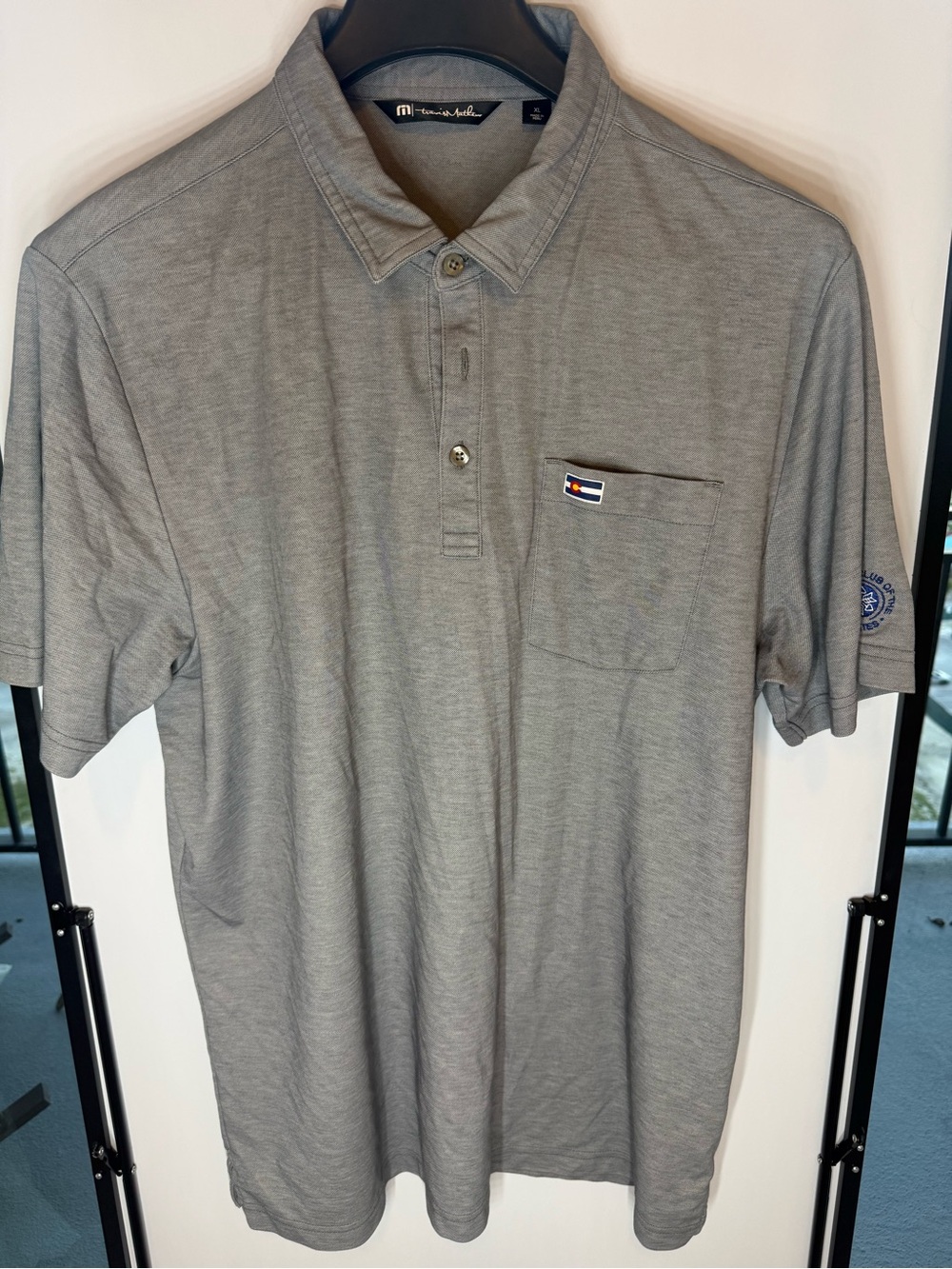 Travis Mathew Light Grey Men's Polo with Colorado Flag Patch